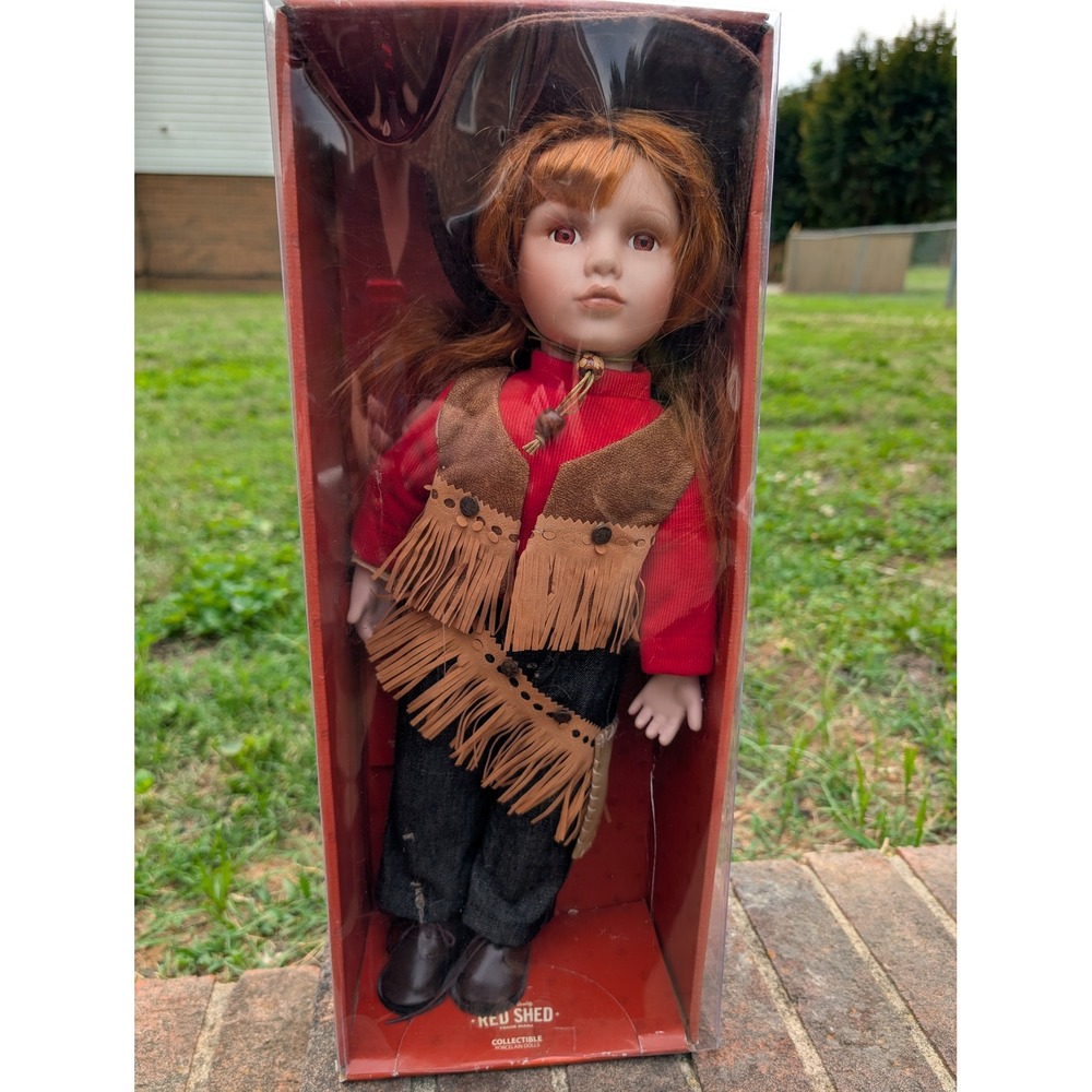 Red Shed Caroline Porcelain Doll Western‎ Cowgirl Open Box